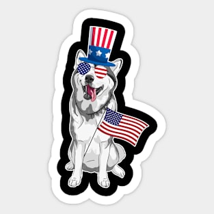 Siberian Husky Uncle Sam Hat Sunglasses Usa Flag 4th Of July Sticker